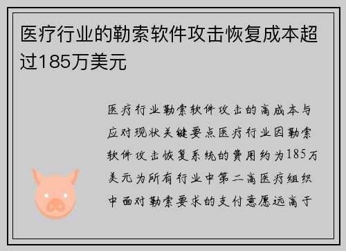 医疗行业的勒索软件攻击恢复成本超过185万美元 